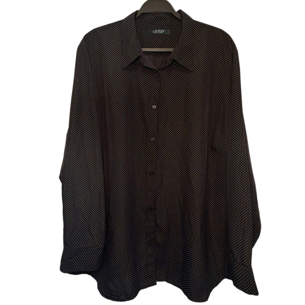 Lauren Ralph Lauren Polka Dot Button Up Black White Office Preppy City Chic 2X